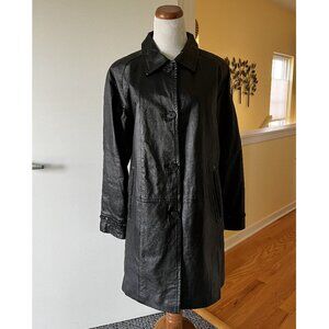GENUINE LEATHER Full Length Coat in Black, Med. NEW ~ MetroStyle Brand